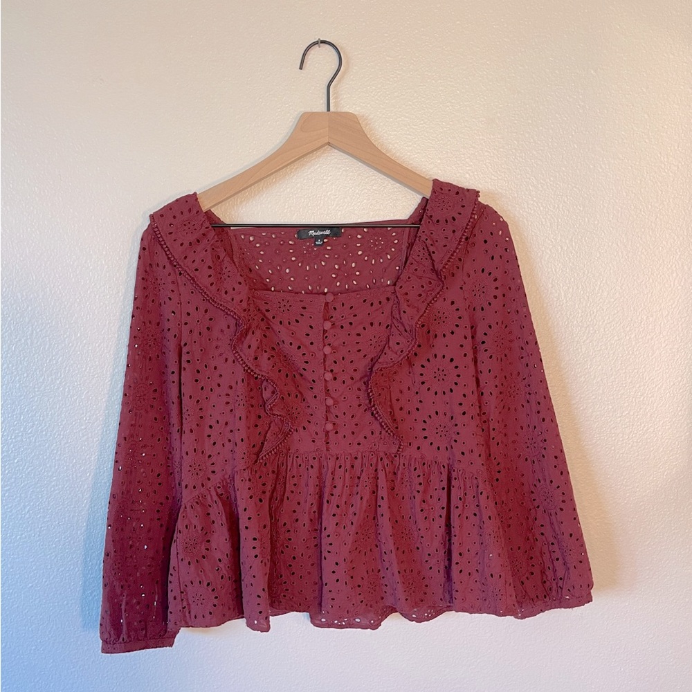 Maroon Eyelet Madewell Blouse (Size S)